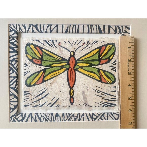 Handmade Dragonfly Block Print Art Artist John Davis 11 x 14 Matted Wall Decor - Picture 6 of 8